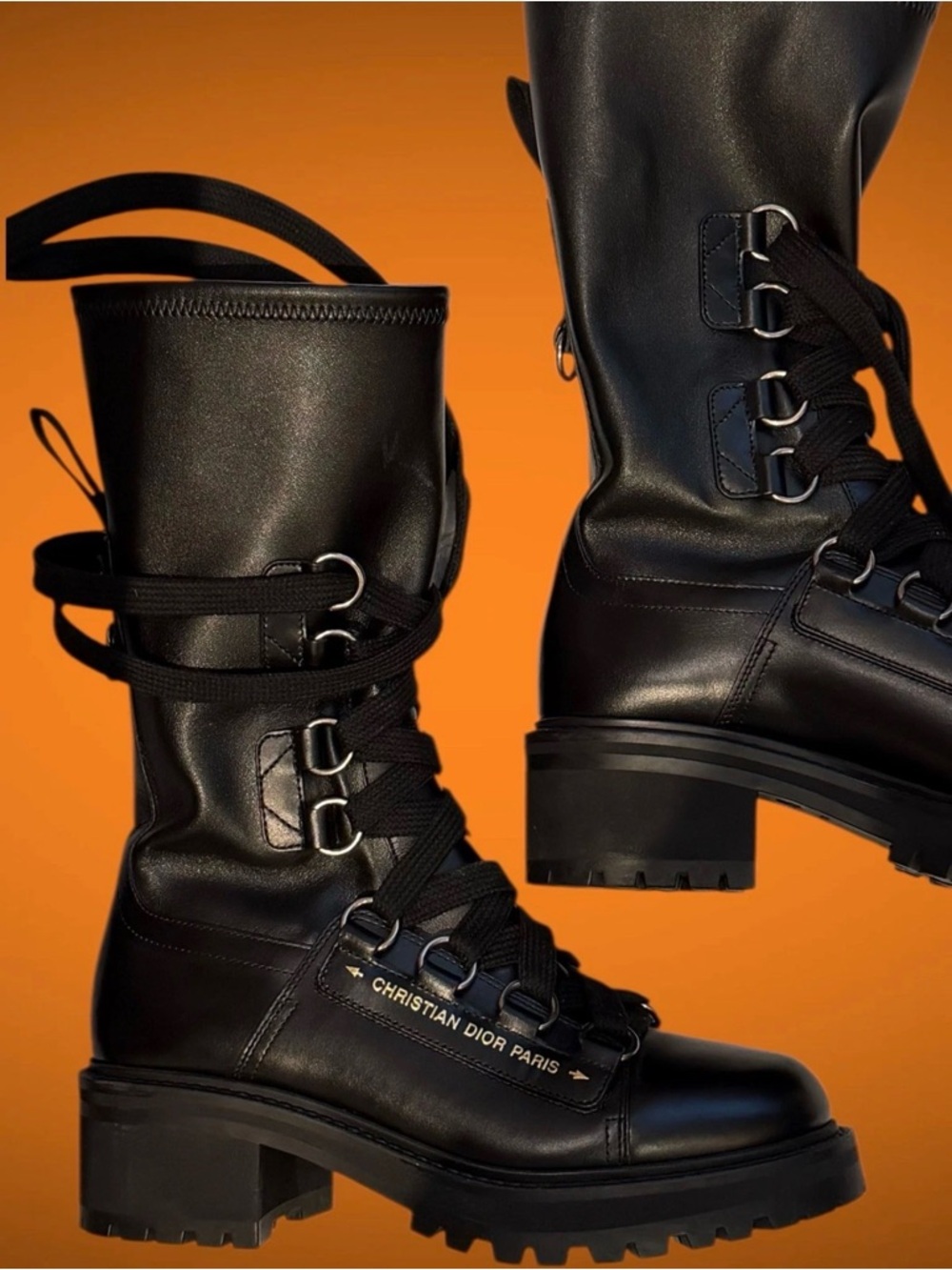 Christian Dior Black D-Fight Womens leather calf-high boots Size 37 from Italy - Picture 9 of 16